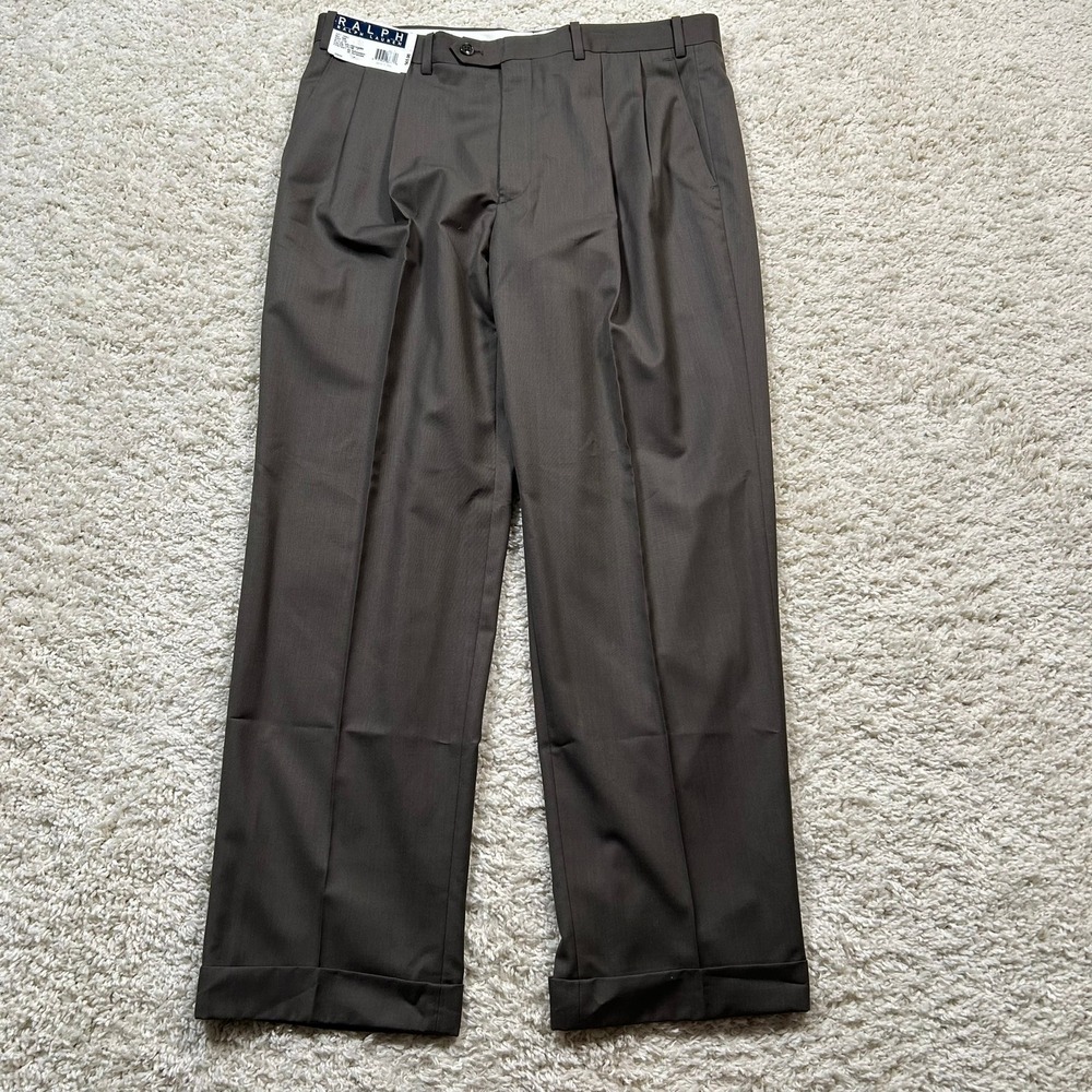 Ralph Ralph Lauren Dress Pants 36x30 Taupe Brown Pleated Cuffed New with Tags